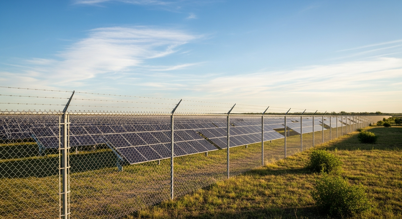 Solar farm fence and industrial perimeter fencing for energy infrastructure